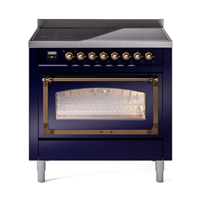 ILVE UNI366NMPMBB Nostalgie II Noblesse 36 inch Induction Range (Triple Glass Door, Midnight Blue, Burnished)