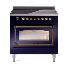 ILVE UNI366NMPMBB Nostalgie II Noblesse 36 inch Induction Range (Triple Glass Door, Midnight Blue, Burnished)