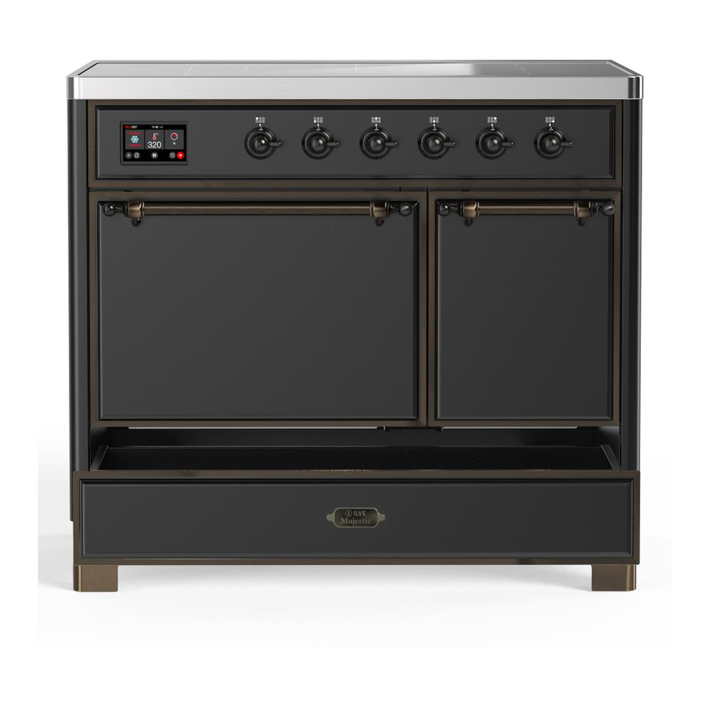 ILVE UMDIB40QNR3MGB Majestic III 40 inch Induction Range with 6 Elements, 3.82 cu. ft. Total Oven Capacity (Solid Door, Graphite Matte, Burnished)
