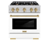 ZLINE Autograph Edition 30 in. 4.2 cu. ft. Select Gas Range with 4 Burner Cooktop and Convection Gas Oven in Stainless Steel with White Matte Door and Champagne Bronze Accents (HGRZ-WM-30-CB)