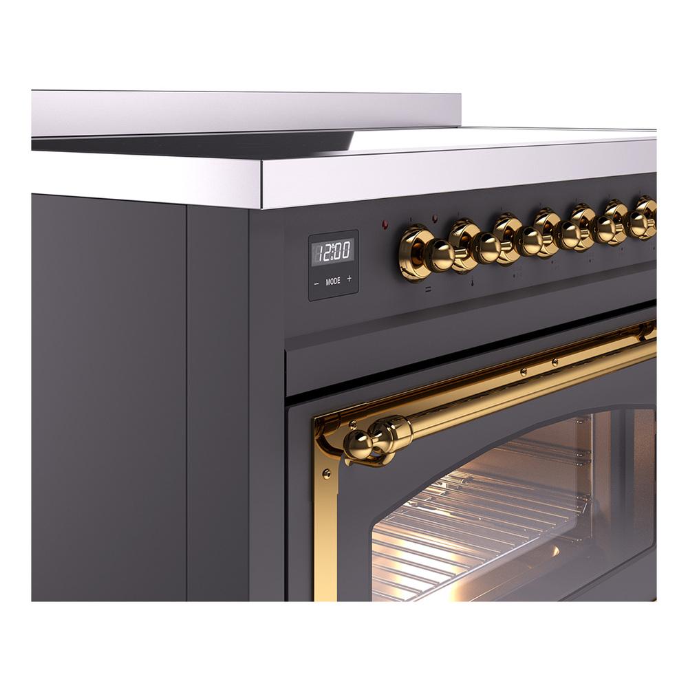 ILVE UNI486NMPMGG Nostalgie II Noblesse 48 inch Induction Range (Triple Glass Door, Graphite Matte, Brass)