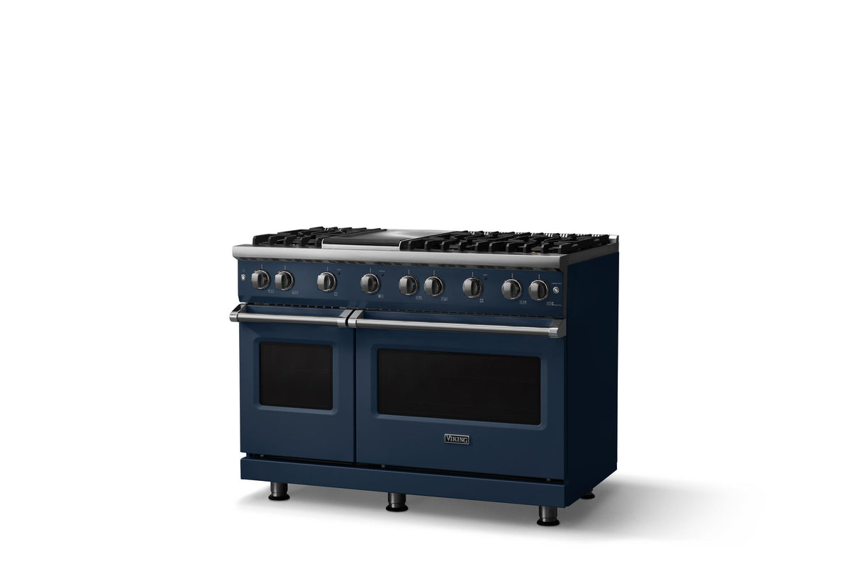 48"W. Sealed Burner Gas Range (Burner: 6g, Finish: Slate Blue, Trim: Polished Chrome, Fuel: Natural Gas)