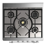 ILVE UM30NR3SSCLP Majestic III 30 inch Dual Fuel Range with 5 Black Brass Burners, Dual Function Burner up to 25,000 BTU (Liquid Propane, Triple Glass Door, Stainless Steel, Chrome)