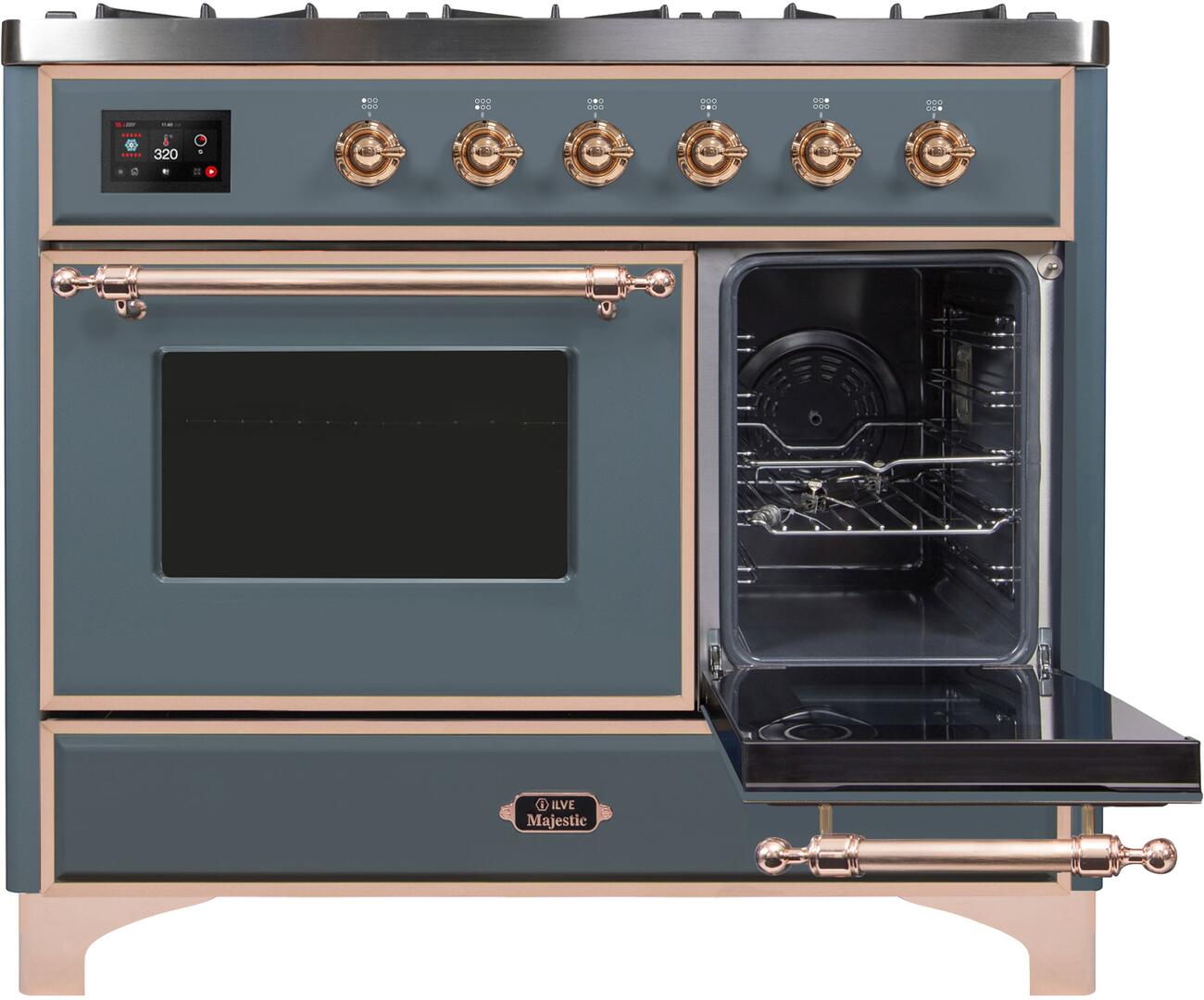 Majestic II 40 Inch Dual Fuel Liquid Propane Freestanding Range in Blue Grey with Copper Trim