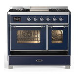 ILVE UMD40FNR3MBCLP Majestic III 40 inch Dual Fuel Range with 6 Burners and Griddle, Dual Function Burner up to 25,000 BTU (Liquid Propane, Triple Glass Door, Midnight Blue, Chrome)