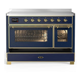 ILVE UMIB48NR3MBG Majestic III 48 inch Induction Range with 6 Elements, 5.02 cu. ft. Total Oven Capacity (Triple Glass Door, Midnight Blue, Brass)