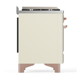 ILVE UM48FSQNR3AWPLP Majestic III 48 inch Dual Fuel Range with 5 Black Brass Burners, Griddle and French Top, Dual Function Burner up to 25,000 BTU (Liquid Propane, Solid Door, Antique White, Copper)