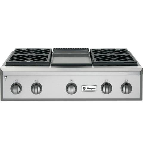 GE Monogram® 36" Professional Gas Rangetop with 4 Burners and Griddle (Liquid Propane)