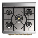 ILVE UM30QNR3WHGLP Majestic III 30 inch Dual Fuel Range with 5 Black Brass Burners, Dual Function Burner up to 25,000 BTU (Liquid Propane, Solid Door, White, Brass)
