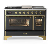 ILVE UM48FSNR3MGGLP Majestic III 48 inch Dual Fuel Range with 5 Black Brass Burners, Griddle and French Top, Dual Function Burner up to 25,000 BTU (Liquid Propane, Triple Glass Door, Graphite Matte, Brass)