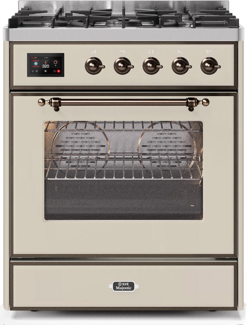 Majestic II 30 Inch Dual Fuel Liquid Propane Freestanding Range in Antique White with Bronze Trim
