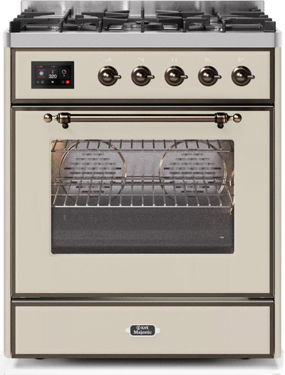 Majestic II 30 Inch Dual Fuel Liquid Propane Freestanding Range in Antique White with Bronze Trim