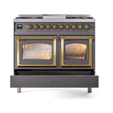 ILVE UND40FNMPMGGLP Nostalgie II Noblesse 40 inch Dual Fuel Range (Liquid Propane, Triple Glass Door, Graphite Matte, Brass)