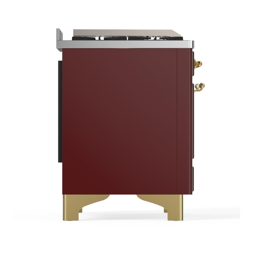 ILVE UMD40FQNR3BUGLP Majestic III 40 inch Dual Fuel Range with 6 Burners and Griddle, Dual Function Burner up to 25,000 BTU (Liquid Propane, Solid Door, Burgundy, Brass)