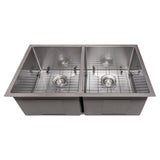 ZLINE 33 in. Anton Undermount Double Bowl Satin Stainless Steel Kitchen Sink with Bottom Grid (SR50D-33S)