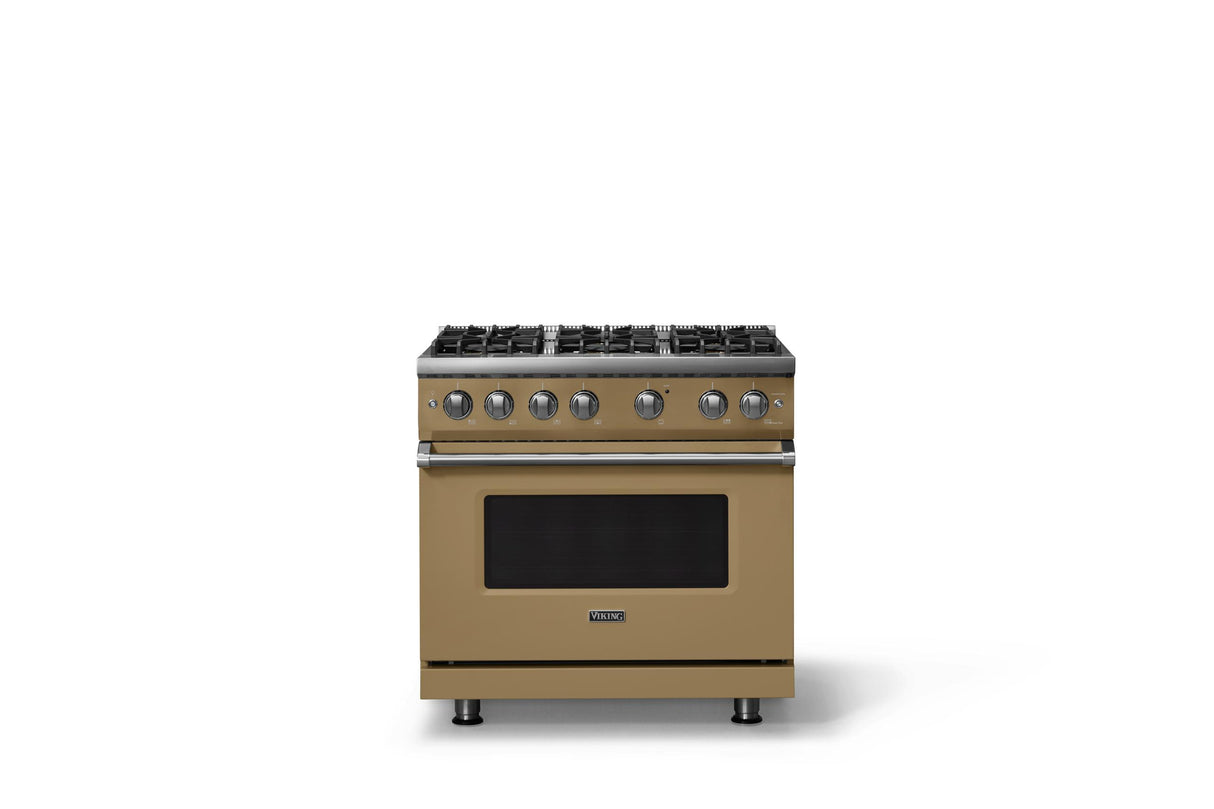 36"W. Sealed Burner Gas Range (Burner: 6b, Finish: Golden Hour, Trim: Polished Chrome, Fuel: Natural Gas)