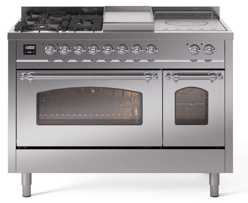 Nostalgie II 48 Inch Dual Fuel Liquid Propane Freestanding Range in Stainless Steel with Chrome Trim