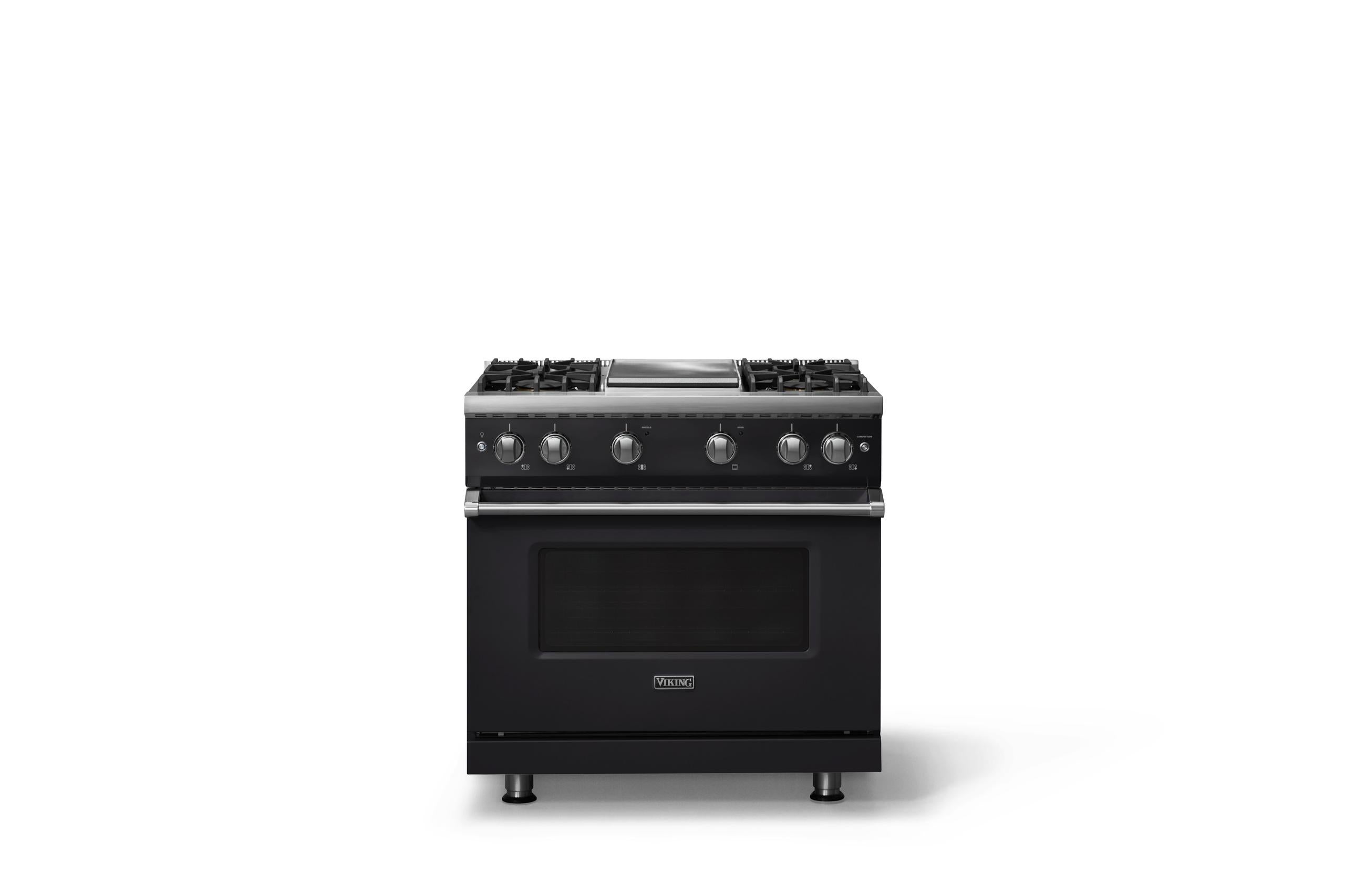 36"W. Sealed Burner Gas Range (Burner: 4g, Finish: Onyx, Trim: Polished Chrome, Fuel: Natural Gas)