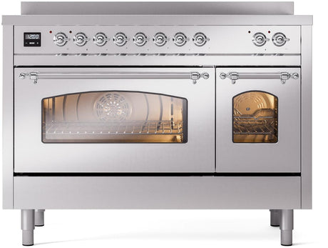 Nostalgie II 48 Inch Electric Freestanding Range in Stainless Steel with Chrome Trim