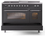Nostalgie II 48 Inch Dual Fuel Natural Gas Freestanding Range in Matte Graphite with Chrome Trim