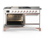 ILVE UM60FSQNR3WHP Majestic III 60 inch Dual Fuel Range with 7 Burners, Griddle and French Top, Dual Function Burner with up to 25,000 BTU (Natural Gas, Solid Door, White, Copper)