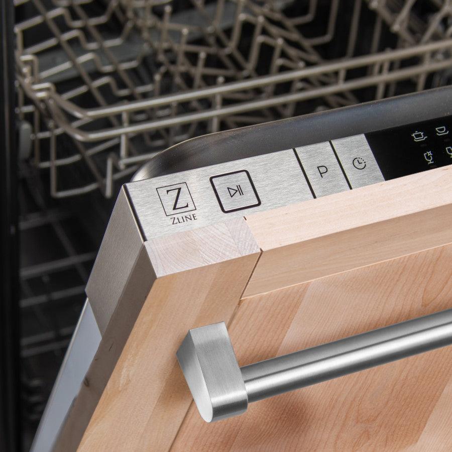 ZLINE 24 in. Top Control Dishwasher with Stainless Steel Tub and Traditional Style Handle, 52dBa (DW-24) [Color: Unfinished Wood]