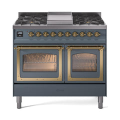 ILVE UND40FNMPBGGLP Nostalgie II Noblesse 40 inch Dual Fuel Range (Liquid Propane, Triple Glass Door, Blue Grey, Brass)
