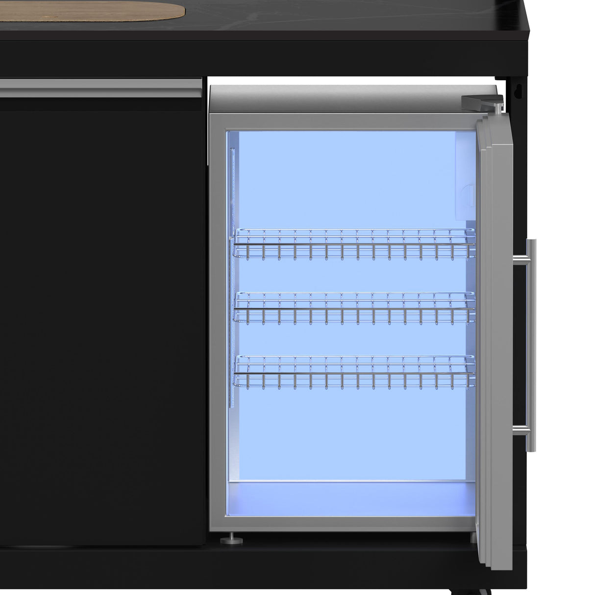 Forno All Aperto 99,600 BTU Outdoor Kitchen, 5 Burners, Infrared Burners, Side Burner, Black Sintered Stone Countertops, Gas Pizza Oven, Sink Module, Bar & Beverage Center