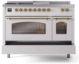 Nostalgie II 48 Inch Dual Fuel Natural Gas Freestanding Range in White with Brass Trim