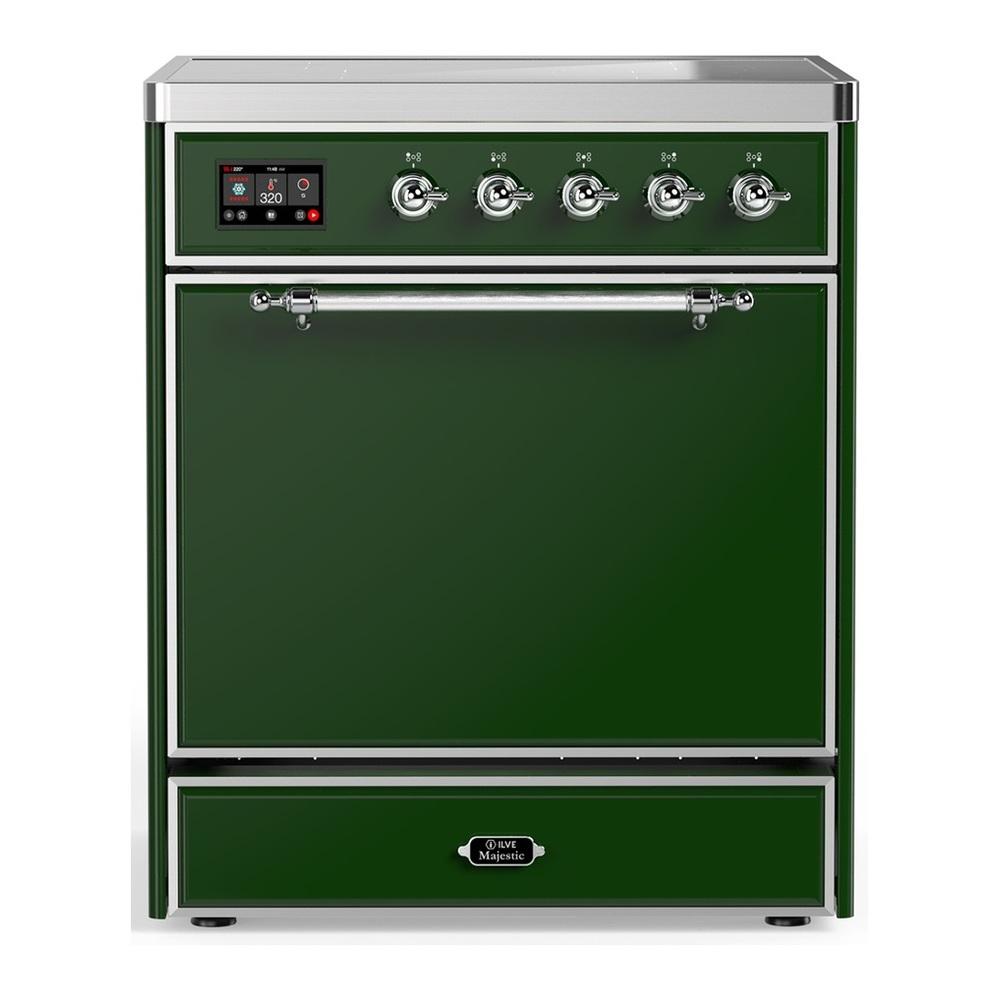 ILVE UMIB30QNR3EGC Majestic III 30 inch Induction Range with 4 Elements, 4 cu. ft. Oven Capacity (Solid Door, Emerald Green, Chrome)