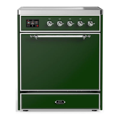ILVE UMIB30QNR3EGC Majestic III 30 inch Induction Range with 4 Elements, 4 cu. ft. Oven Capacity (Solid Door, Emerald Green, Chrome)