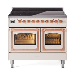 ILVE UNDI406NMPAWP Nostalgie II Noblesse 40 inch Induction Range (Triple Glass Door, Antique White, Copper)