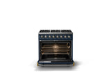 36"W. Dual Fuel Range (Burner: 6b, Finish: Slate Blue, Trim: Brushed Brass, Fuel: Natural Gas)