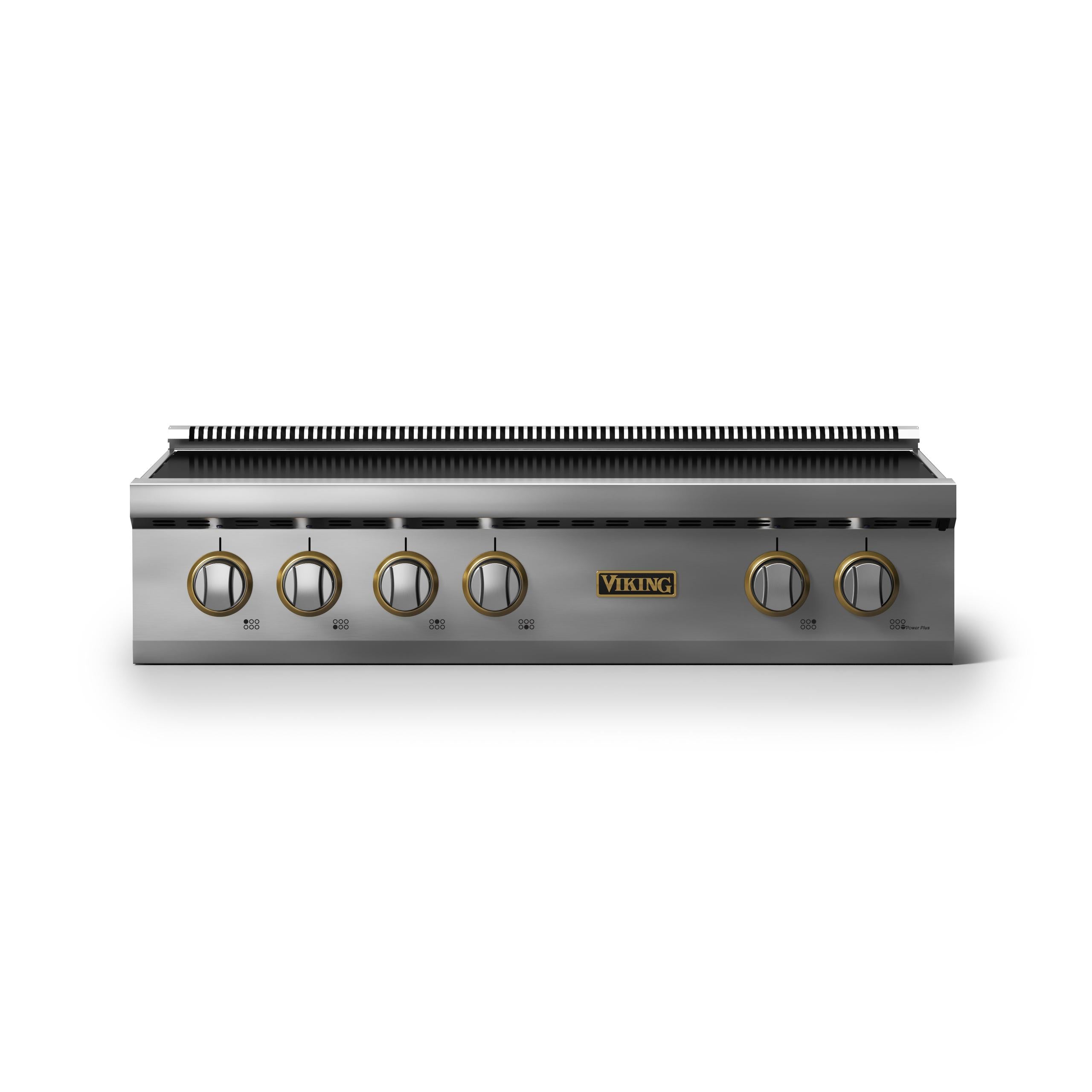 36"W. Electric Rangetop (Finish: Stainless Steel, Trim: Brushed Brass)