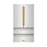 ZLINE 36" Autograph Edition 22.5 cu. ft Freestanding French Door Refrigerator with Ice Maker in Fingerprint Resistant Stainless Steel with Accents (RFMZ-36) [Color: Champagne Bronze Accents]