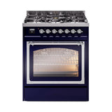 ILVE UN30NMPMBC Nostalgie II Noblesse 30 inch Dual Fuel Range (Natural Gas, Triple Glass Door, Midnight Blue, Chrome)