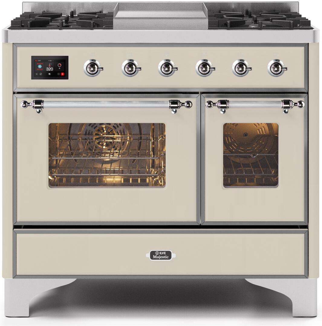Majestic II 40 Inch Dual Fuel Liquid Propane Freestanding Range in Antique White with Chrome Trim