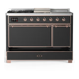 ILVE UM48FSQNR3MGPLP Majestic III 48 inch Dual Fuel Range with 5 Black Brass Burners, Griddle and French Top, Dual Function Burner up to 25,000 BTU (Liquid Propane, Solid Door, Graphite Matte, Copper)