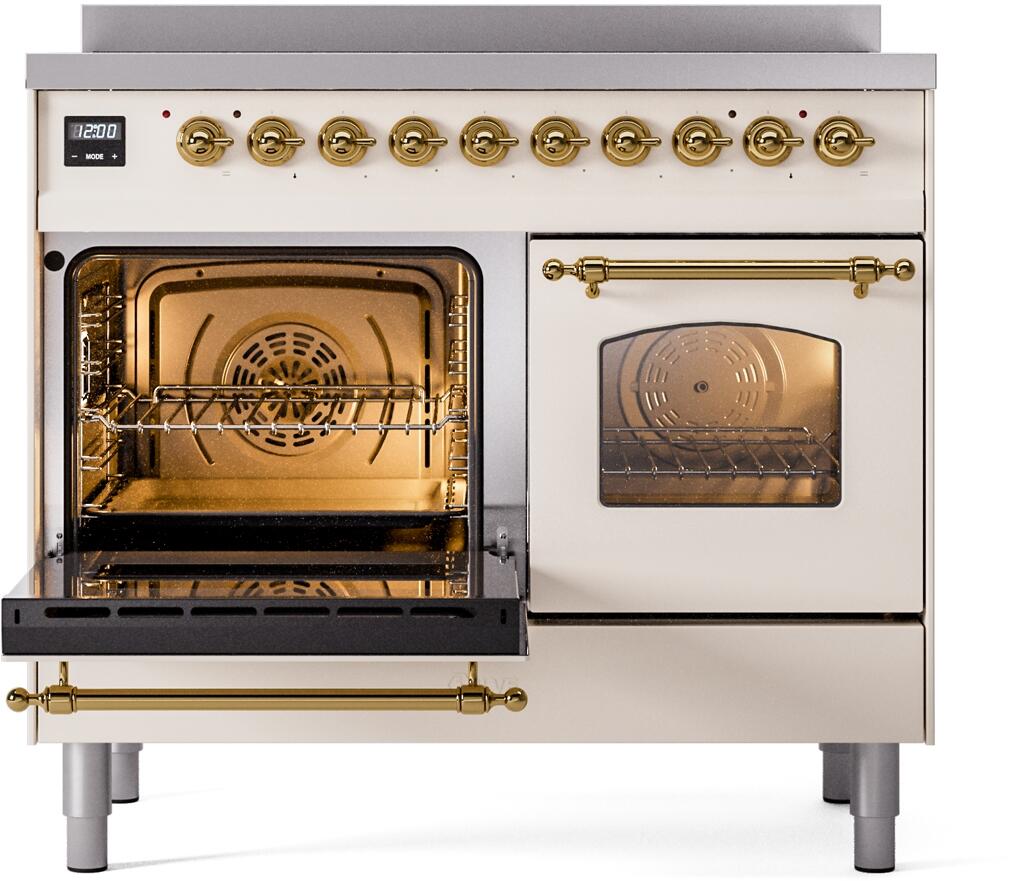Nostalgie II 40 Inch Electric Freestanding Range in Antique White with Brass Trim
