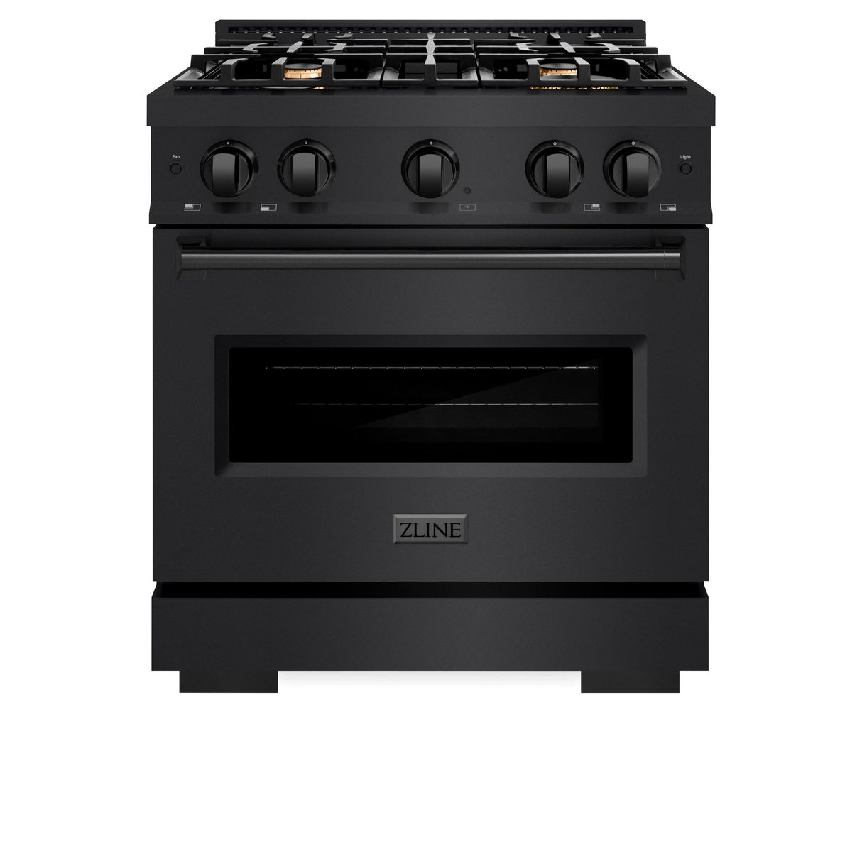 ZLINE 30 in. 4.2 cu. ft. Classic Dual Fuel Range with Gas Cooktop and Electric Convection Oven in Black Stainless Steel with 4 Brass Burners (CDRB-BR-30)