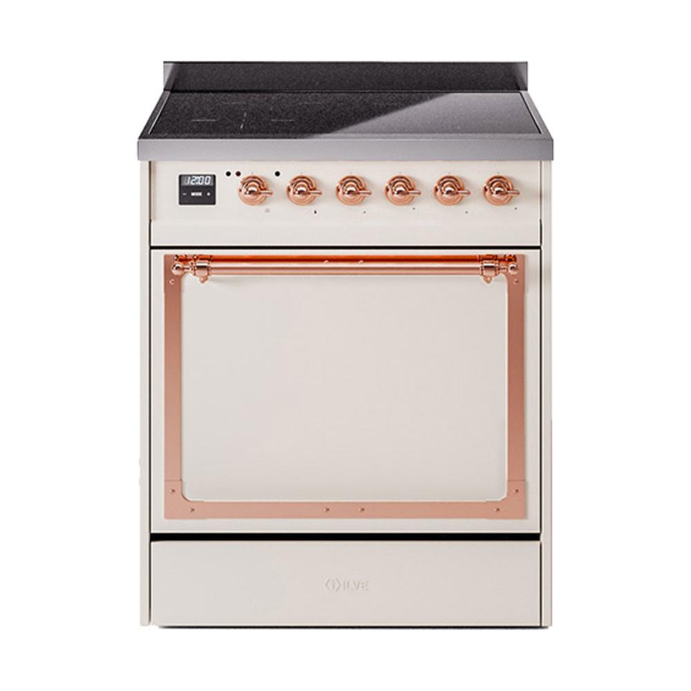 ILVE UNI304QNMPAWP Nostalgie II Noblesse 30 inch Induction Range (Solid Door, Antique White, Copper)