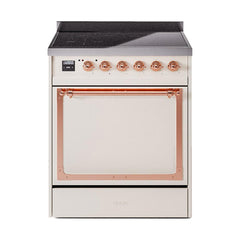 ILVE UNI304QNMPAWP Nostalgie II Noblesse 30 inch Induction Range (Solid Door, Antique White, Copper)
