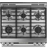 CAF(EBACK)™ 30" Smart Slide-In, Front-Control, Dual-Fuel, Double-Oven Range with Convection in Platinum Glass