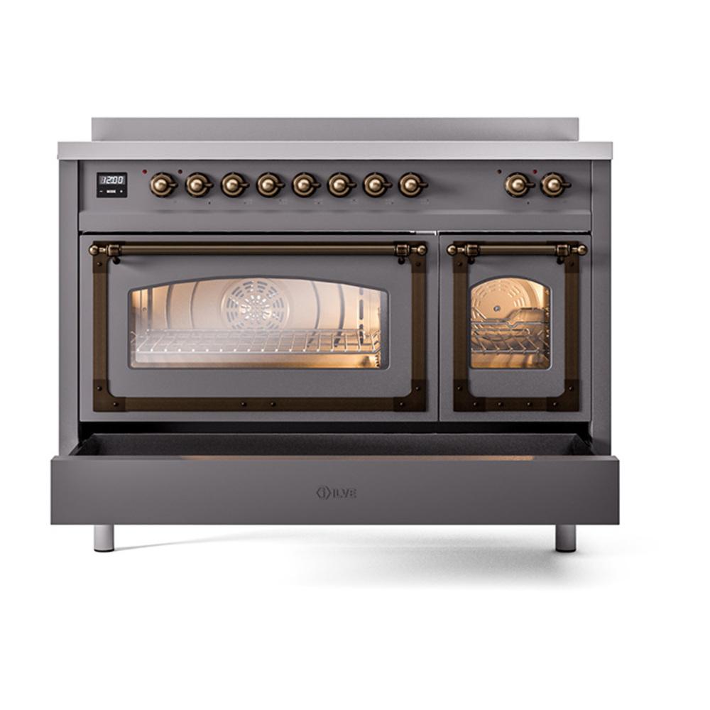 ILVE UNI486NMPMGB Nostalgie II Noblesse 48 inch Induction Range (Triple Glass Door, Graphite Matte, Burnished)