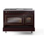 ILVE UN48FSNMPBUBLP Nostalgie II Noblesse 48 inch Dual Fuel Range (5 Sealed Burners + Griddle + French Top, Liquid Propane, Triple Glass Door, Burgundy, Burnished)