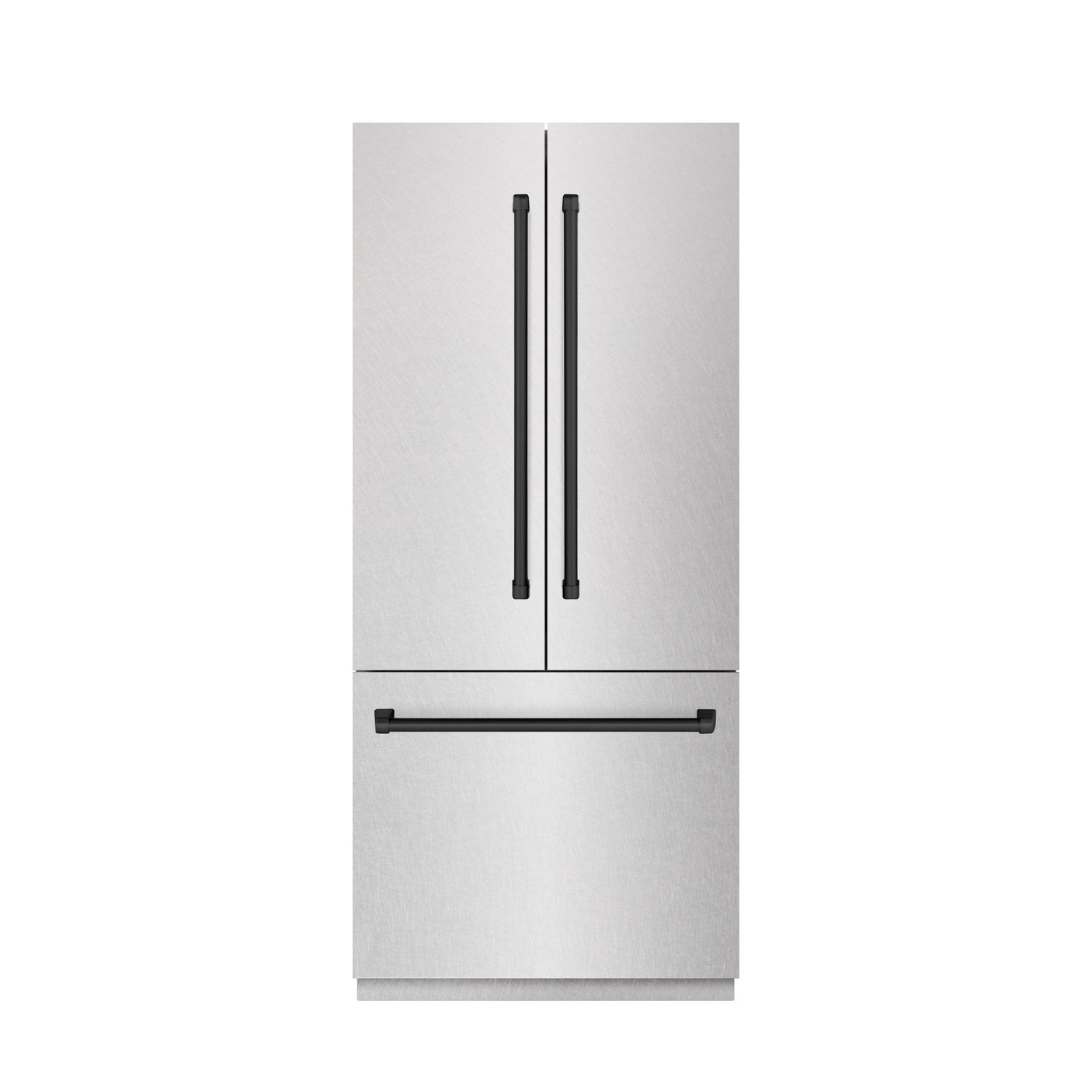 ZLINE Autograph Edition 36 in. 19.6 cu. ft. French Door Built-In Bottom Freezer Refrigerator with Water Dispenser and Ice Maker in DuraSnow' Stainless Steel with Graphite Gray Interior and Matte Black Accents (GRBIVZ-SN-36-MB)