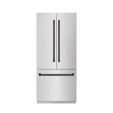 ZLINE Autograph Edition 36 in. 19.6 cu. ft. French Door Built-In Bottom Freezer Refrigerator with Water Dispenser and Ice Maker in DuraSnow' Stainless Steel with Graphite Gray Interior and Matte Black Accents (GRBIVZ-SN-36-MB)