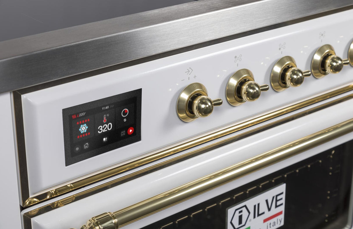 Majestic II 36 Inch Electric Freestanding Range in White with Brass Trim