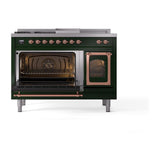 ILVE UN48FSNMPEGPLP Nostalgie II Noblesse 48 inch Dual Fuel Range (5 Sealed Burners + Griddle + French Top, Liquid Propane, Triple Glass Door, Emerald Green, Copper)