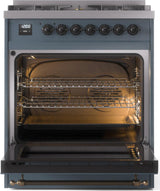 Nostalgie II 30 Inch Dual Fuel Liquid Propane Freestanding Range in Blue Grey with Bronze Trim